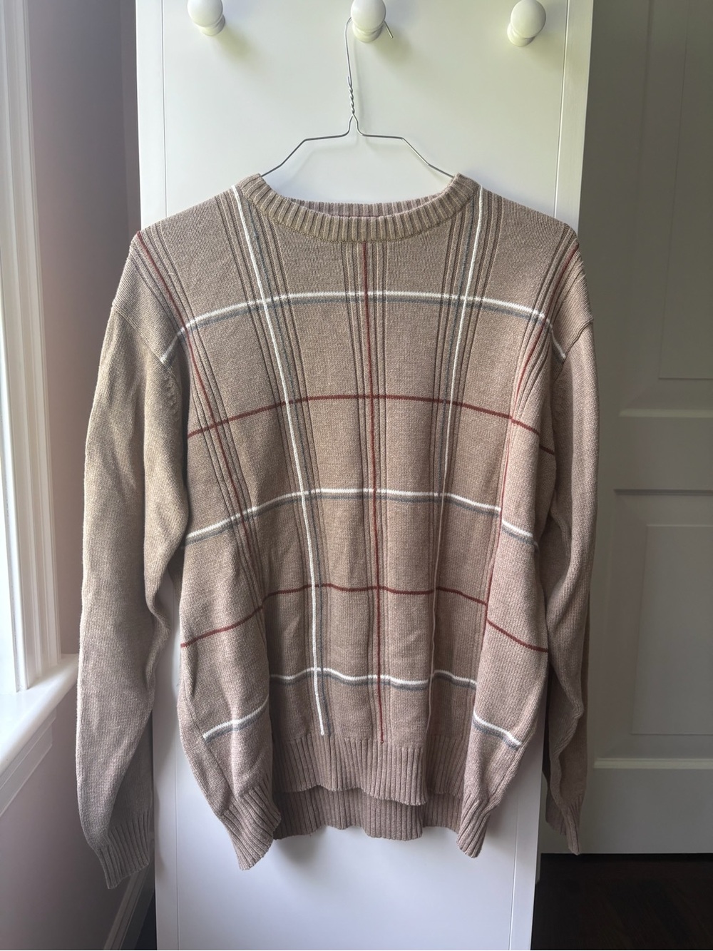 Oscar de la Renta Men's Tan Plaid Crewneck Sweater